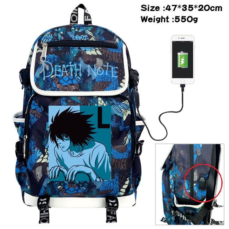 Death note Camouflage Waterproof Canvas Flip Backpack Student School Bag 47X35X20CM
