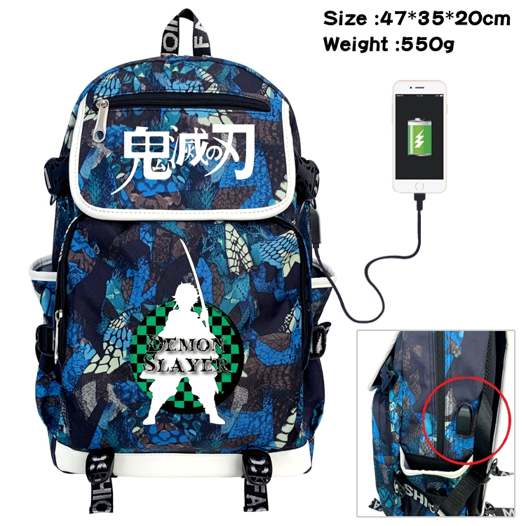 Demon Slayer Kimets Camouflage Waterproof Canvas Flip Backpack Student School Bag 47X35X20CM