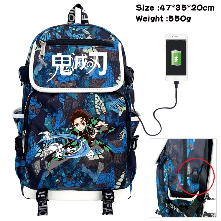 Demon Slayer Kimets Camouflage Waterproof Canvas Flip Backpack Student School Bag 47X35X20CM