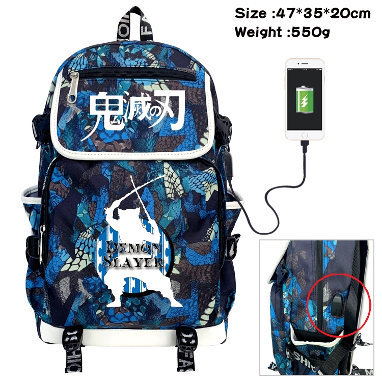 Demon Slayer Kimets Camouflage Waterproof Canvas Flip Backpack Student School Bag 47X35X20CM