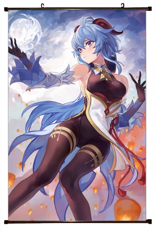 Genshin Impact Anime black Plastic rod Cloth painting Wall Scroll 60X90CM Y1-106