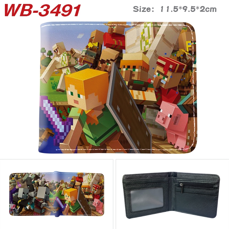 Minecraft Game Anime color book two-fold leather wallet 11.5X9.5X2CM WB-3491A