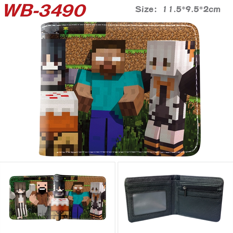 Minecraft Game Anime color book two-fold leather wallet 11.5X9.5X2CM  WB-3490A
