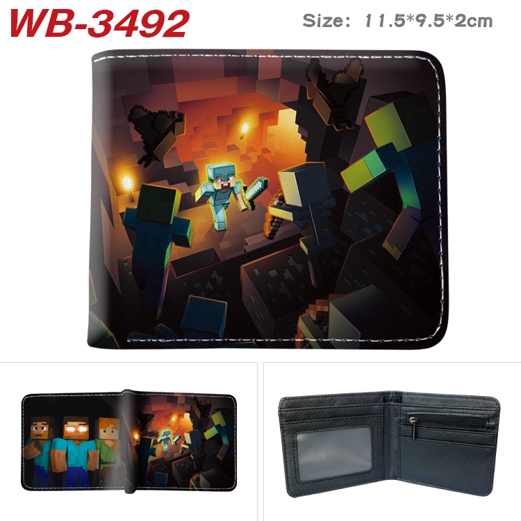 Minecraft Game Anime color book two-fold leather wallet 11.5X9.5X2CM  WB-3492A