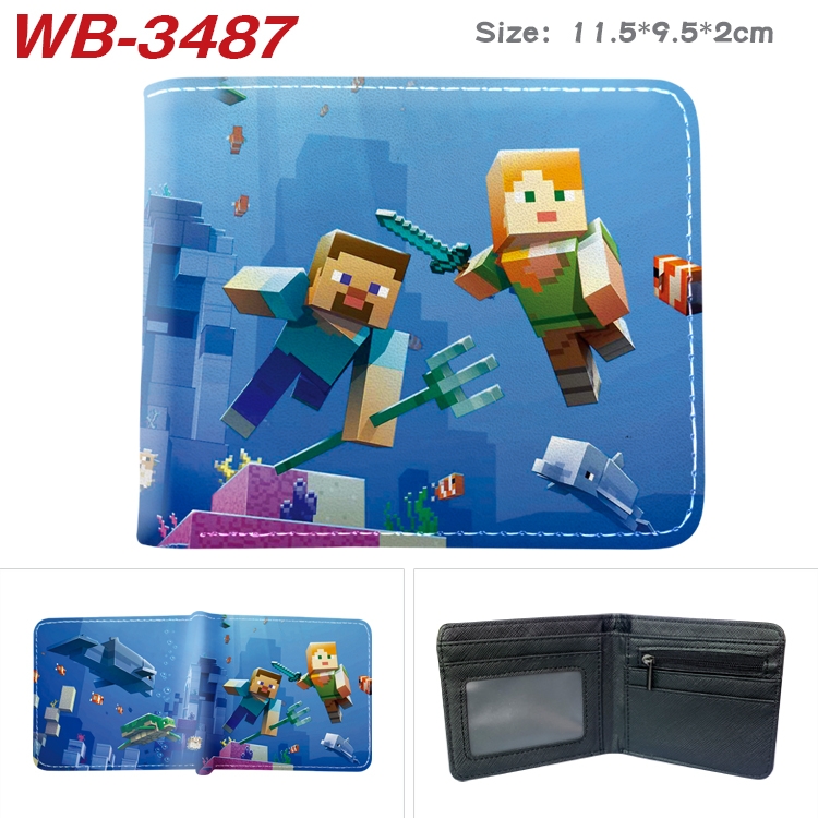 Minecraft Game Anime color book two-fold leather wallet 11.5X9.5X2CM  WB-3487A