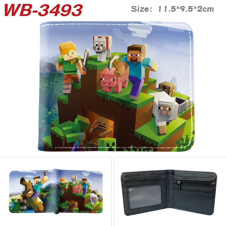 Minecraft Game Anime color book two-fold leather wallet 11.5X9.5X2CM  WB-3493A
