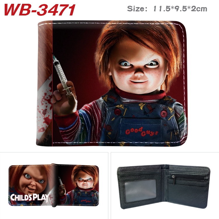 Child's play Chucky Anime color book two-fold leather wallet 11.5X9.5X2CM  WB-3471A