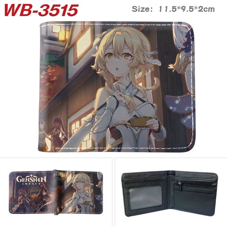 Genshin Impact Anime color book two-fold leather wallet 11.5X9.5X2CM WB-3515A