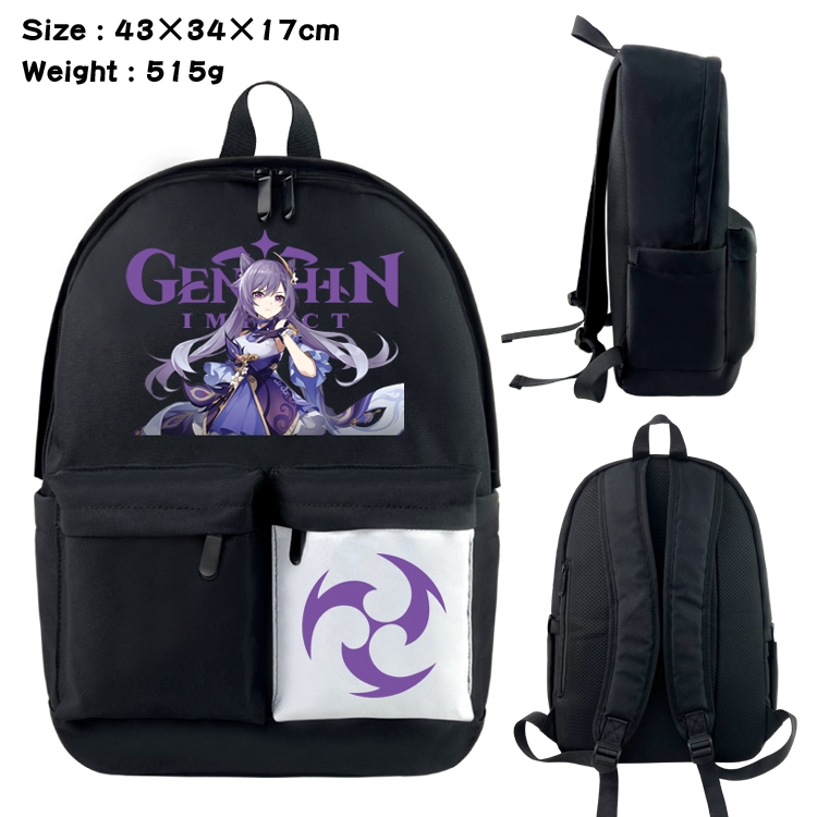 Genshin Impact  Anime black and white double waterproof nylon backpack 43X34X17CM