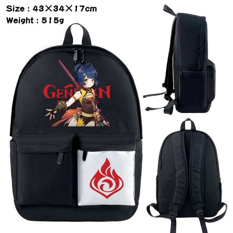 Genshin Impact  Anime black and white double waterproof nylon backpack 43X34X17CM