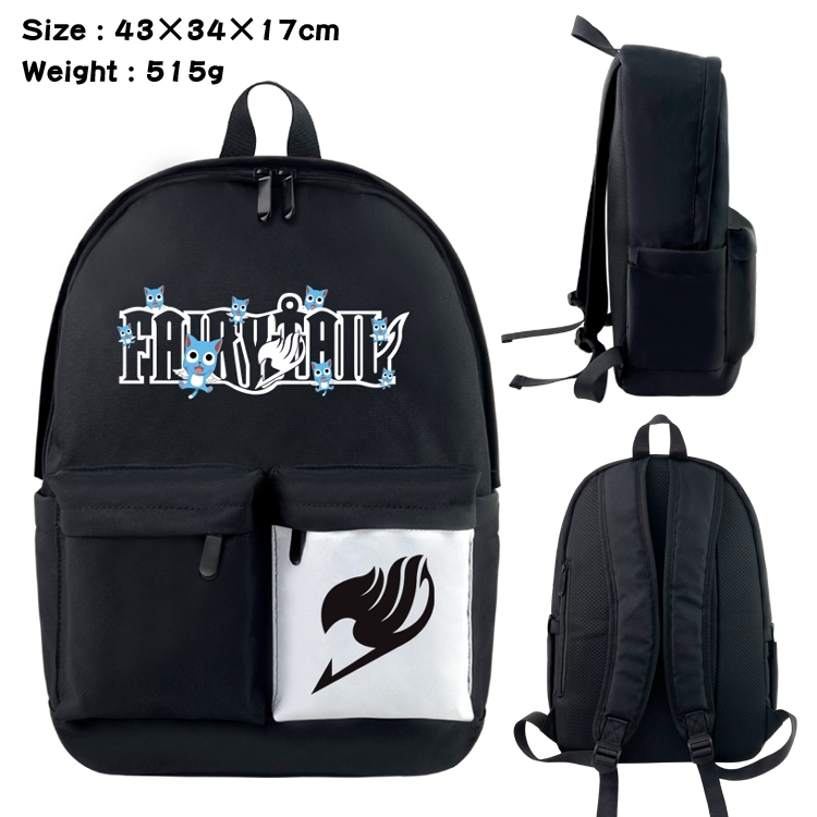 Fairy tail Anime black and white double waterproof nylon backpack 43X34X17CM