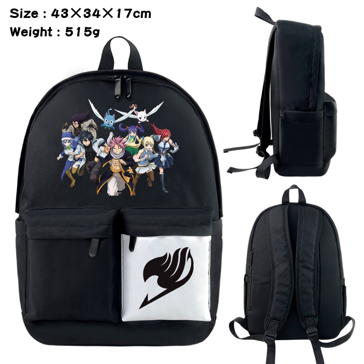 Fairy tail Anime black and white double waterproof nylon backpack 43X34X17CM