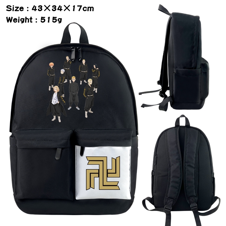 Tokyo Revengers Anime black and white double waterproof nylon backpack 43X34X17CM