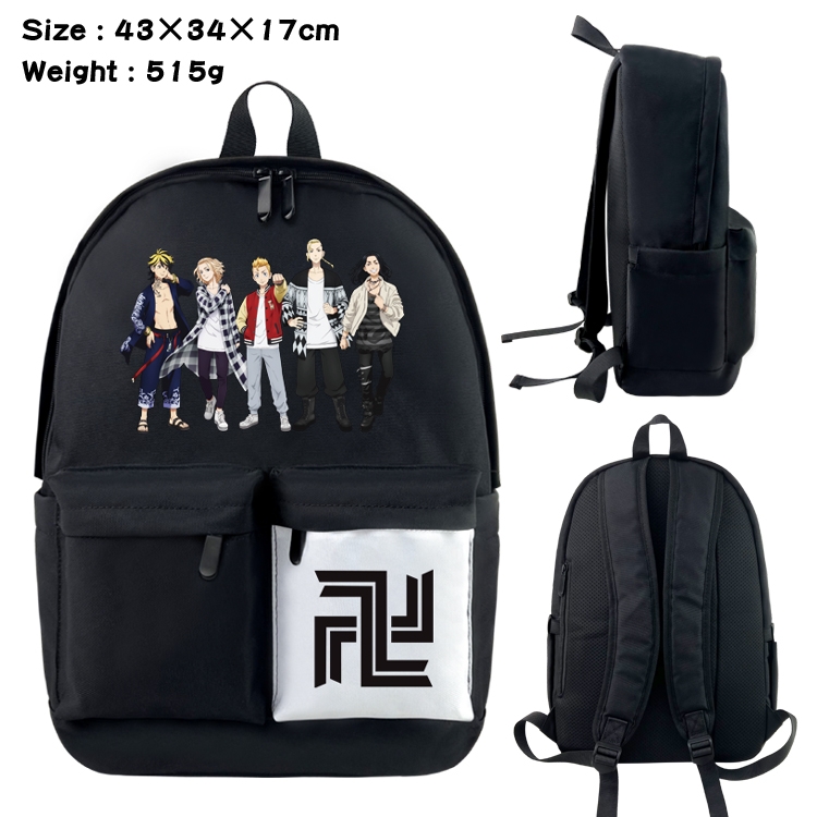 Tokyo Revengers Anime black and white double waterproof nylon backpack 43X34X17CM