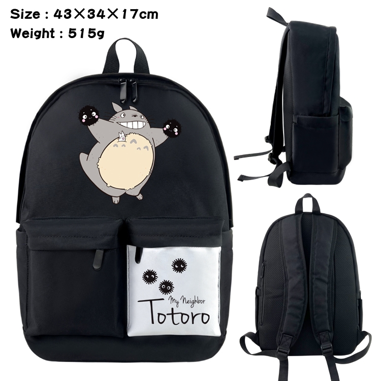 TOTORO Anime black and white double waterproof nylon backpack 43X34X17CM