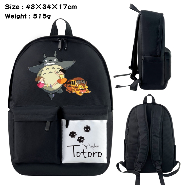 TOTORO Anime black and white double waterproof nylon backpack 43X34X17CM