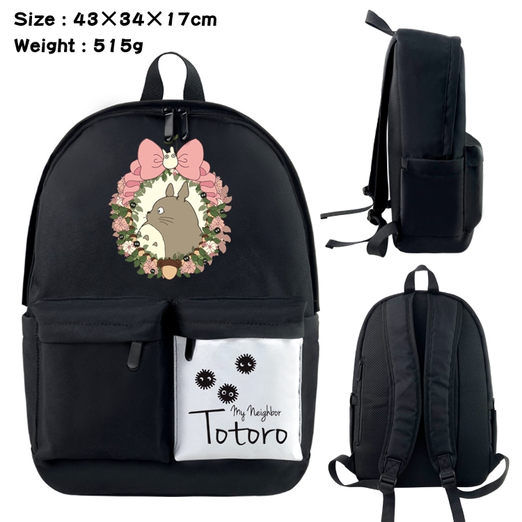 TOTORO Anime black and white double waterproof nylon backpack 43X34X17CM