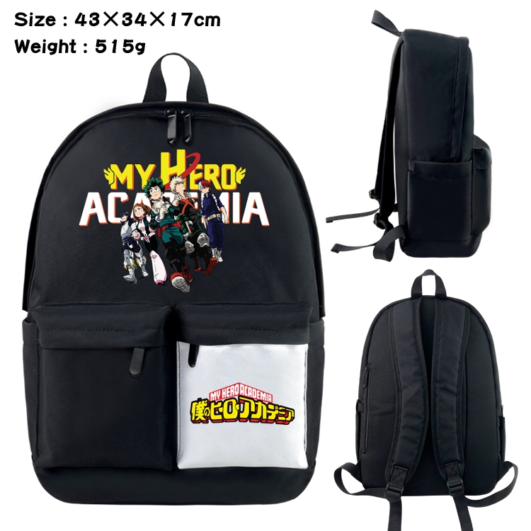 My Hero Academia Anime black and white double waterproof nylon backpack 43X34X17CM