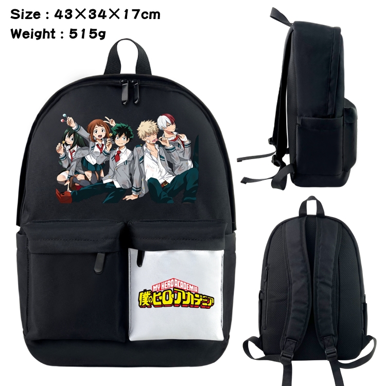 My Hero Academia Anime black and white double waterproof nylon backpack 43X34X17CM