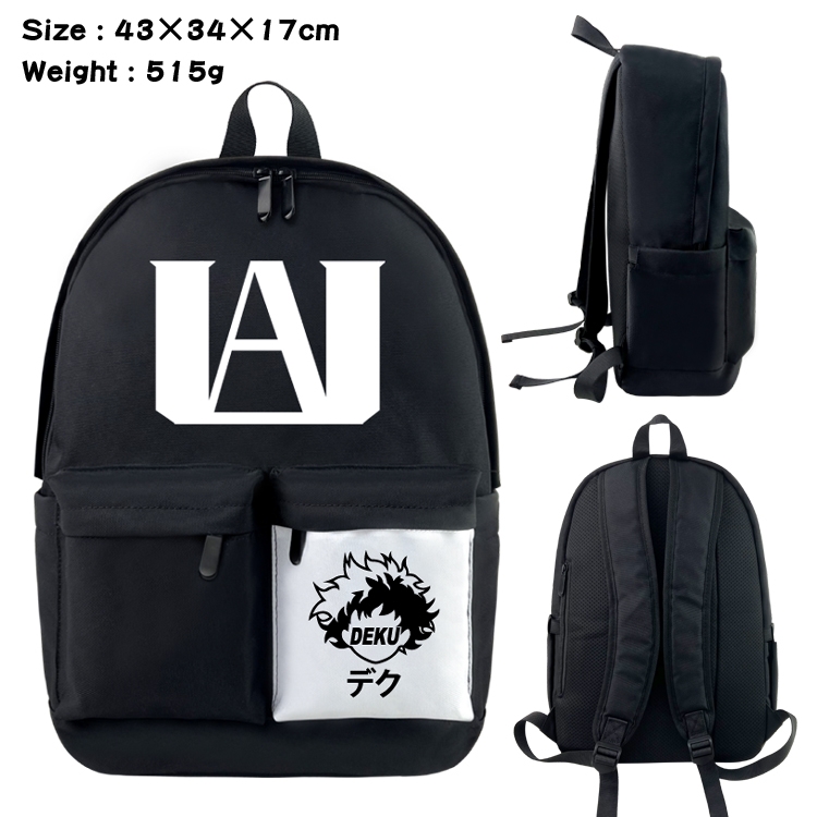 My Hero Academia Anime black and white double waterproof nylon backpack 43X34X17CM