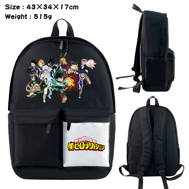 My Hero Academia Anime black and white double waterproof nylon backpack 43X34X17CM
