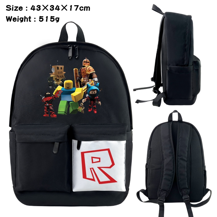 Roblox  Anime black and white double waterproof nylon backpack 43X34X17CM