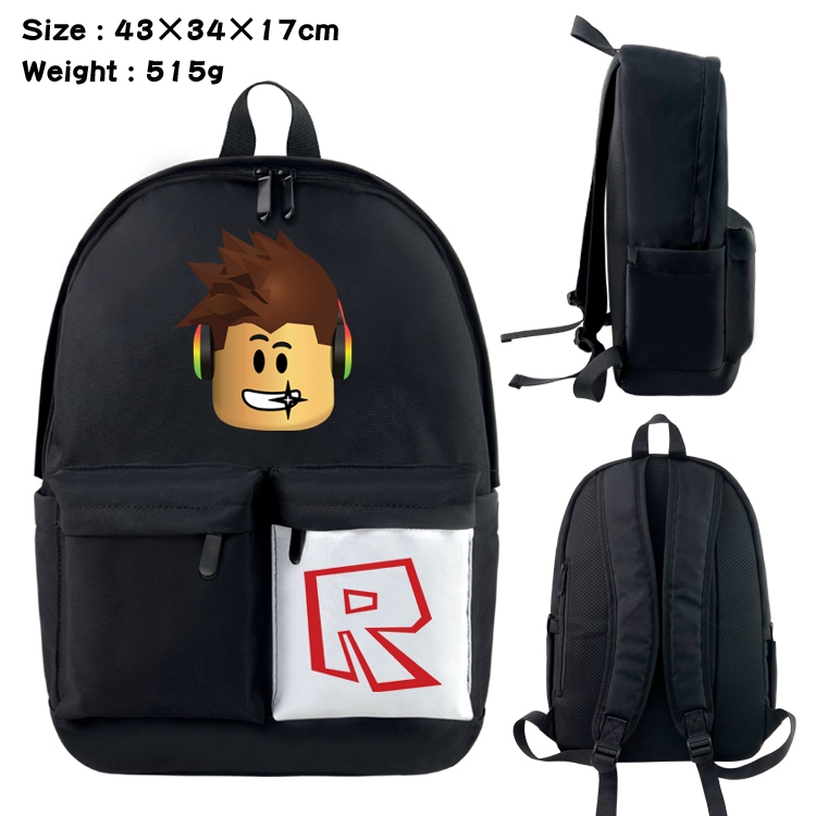 Roblox  Anime black and white double waterproof nylon backpack 43X34X17CM