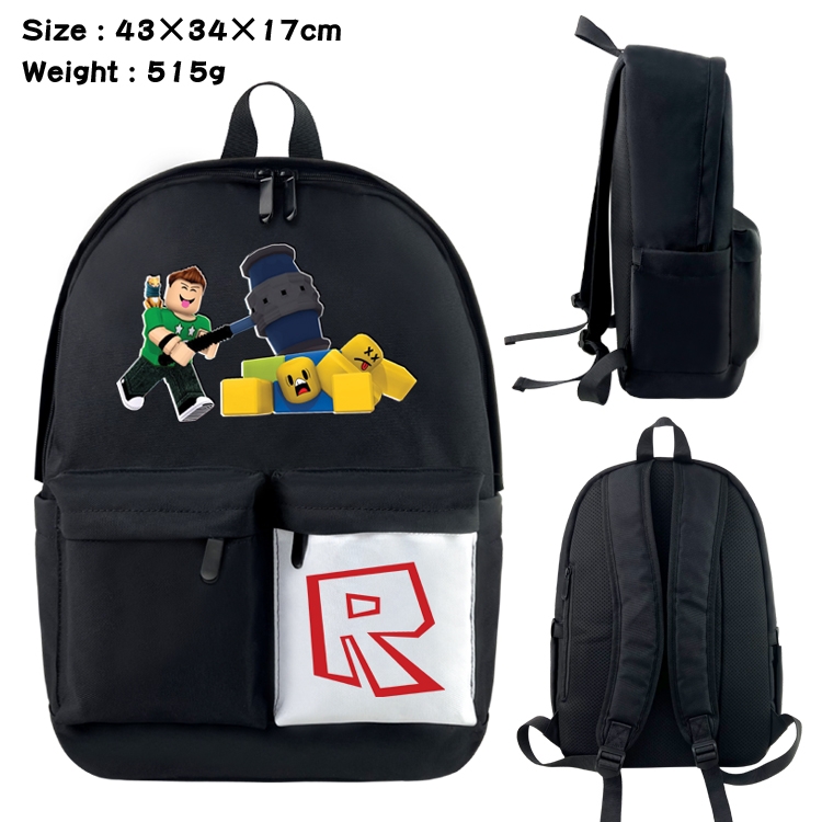 Roblox  Anime black and white double waterproof nylon backpack 43X34X17CM