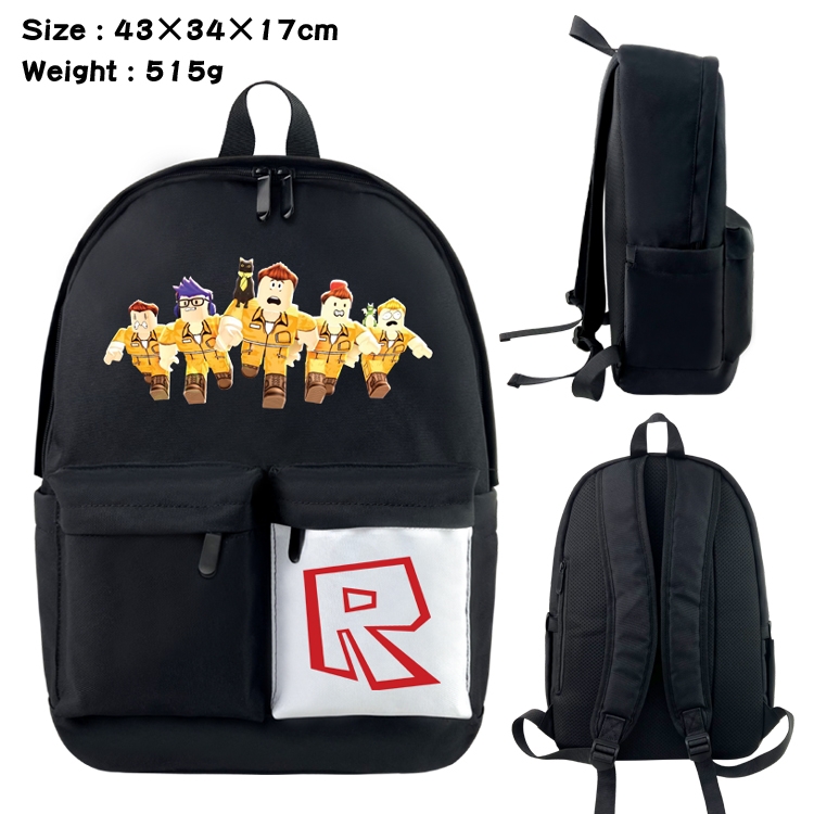 Roblox  Anime black and white double waterproof nylon backpack 43X34X17CM