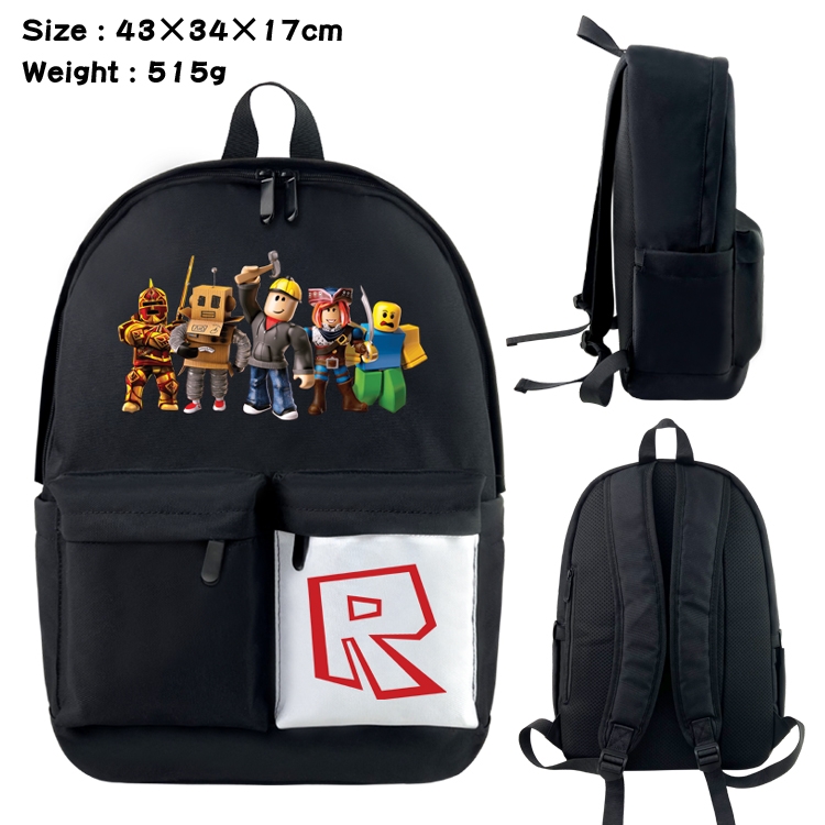 Roblox  Anime black and white double waterproof nylon backpack 43X34X17CM