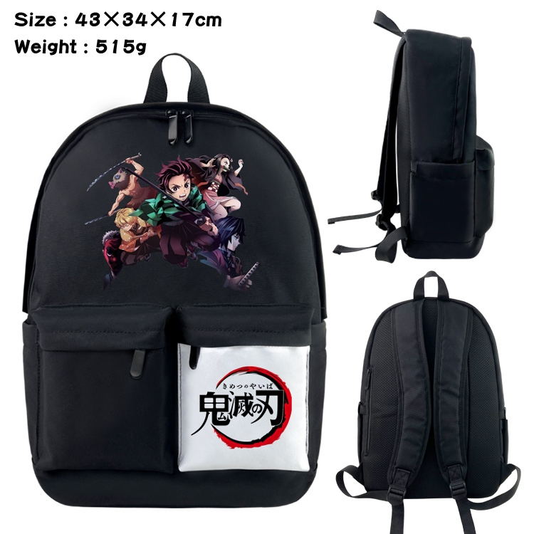 Demon Slayer Kimets Anime black and white double waterproof nylon backpack 43X34X17CM