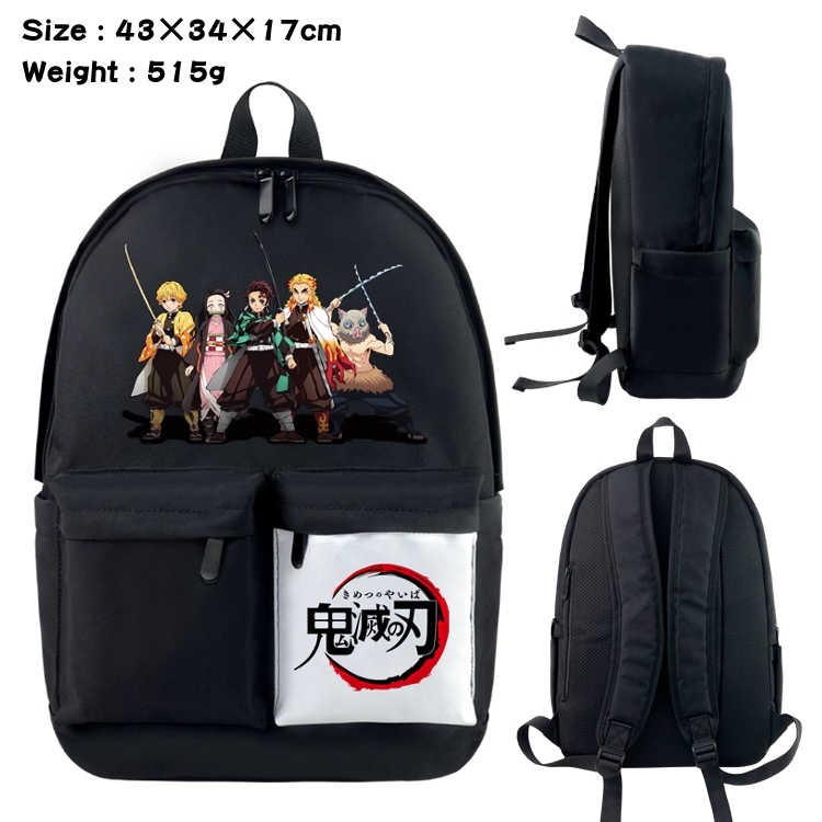 Demon Slayer Kimets Anime black and white double waterproof nylon backpack 43X34X17CM