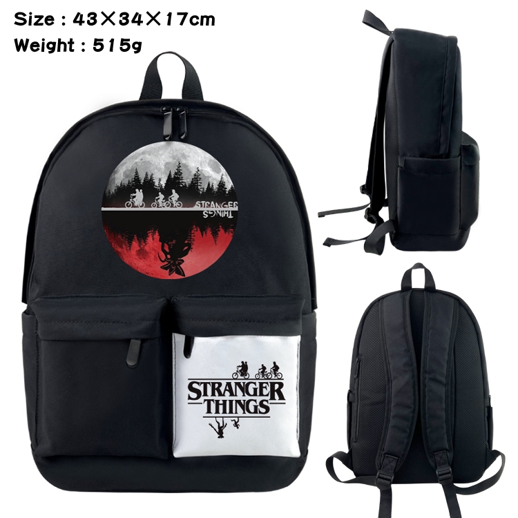 Stranger Things Anime black and white double waterproof nylon backpack 43X34X17CM