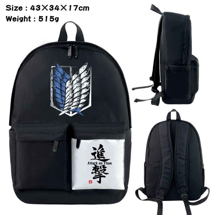 Shingeki no Kyojin Anime black and white double waterproof nylon backpack 43X34X17CM