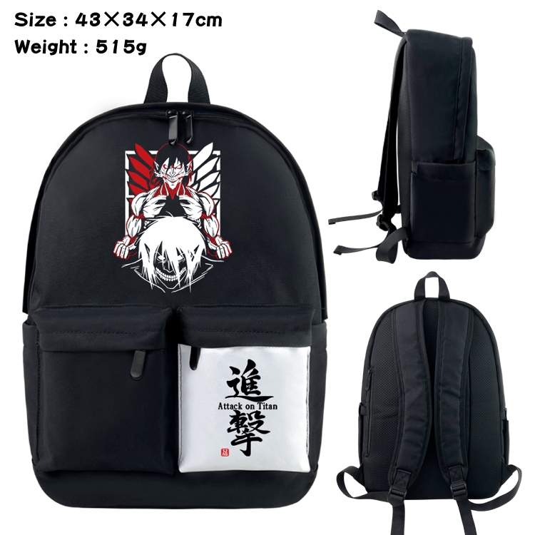 Shingeki no Kyojin Anime black and white double waterproof nylon backpack 43X34X17CM