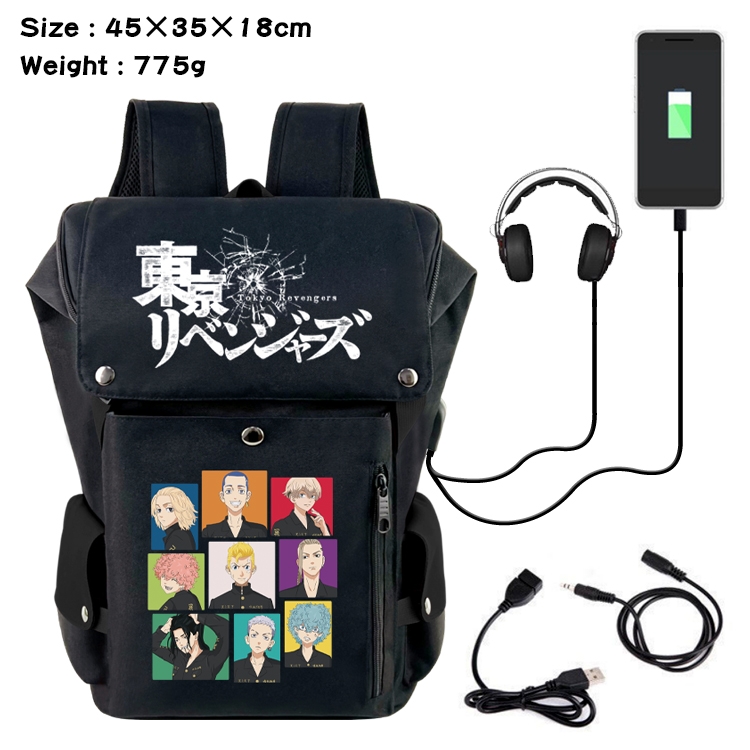 Tokyo Revengers  Flip Data USB Backpack Printed Student Backpack 45X35X18CM