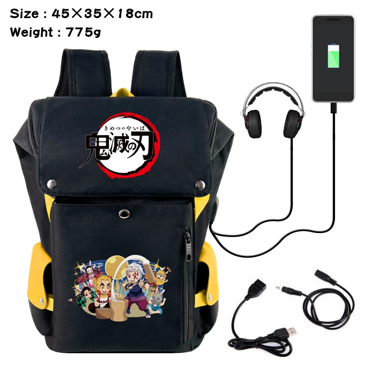 Demon Slayer Kimets Flip Data USB Backpack Printed Student Backpack 45X35X18CM