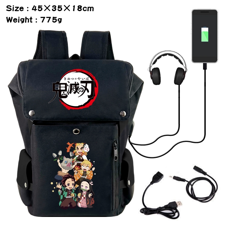 Demon Slayer Kimets Flip Data USB Backpack Printed Student Backpack 45X35X18CM