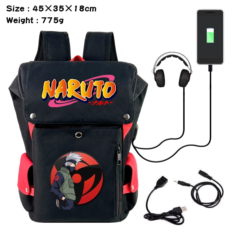Naruto Flip Data USB Backpack Printed Student Backpack 45X35X18CM