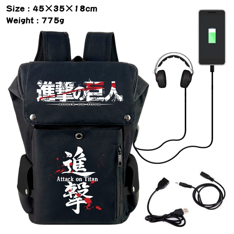 Shingeki no Kyojin Flip Data USB Backpack Printed Student Backpack 45X35X18CM