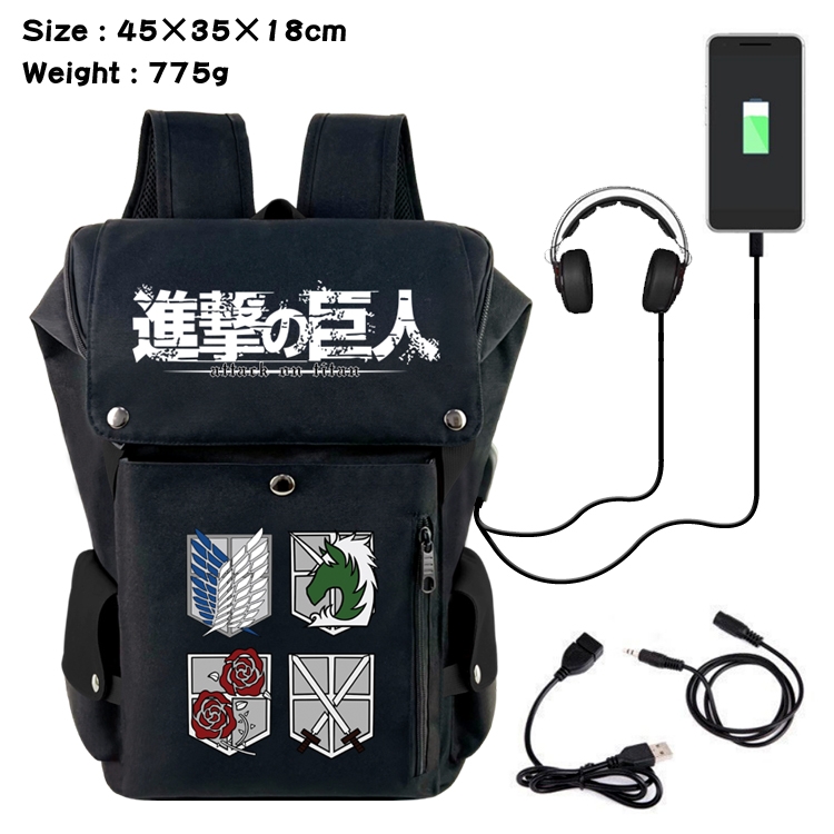 Shingeki no Kyojin Flip Data USB Backpack Printed Student Backpack 45X35X18CM