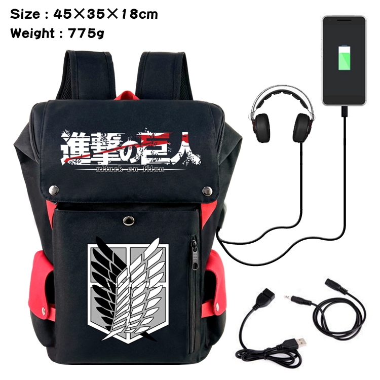 Shingeki no Kyojin Flip Data USB Backpack Printed Student Backpack 45X35X18CM