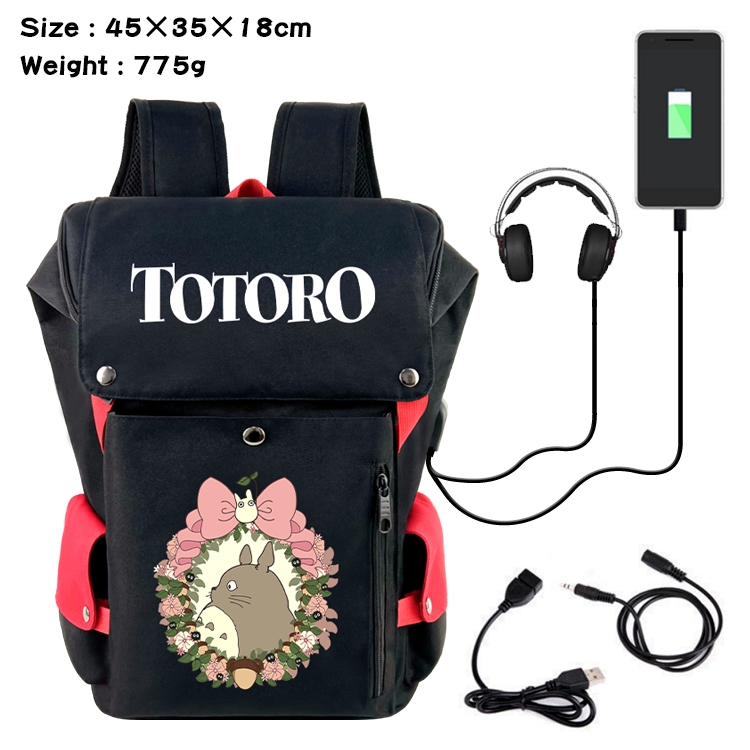 TOTORO Flip Data USB Backpack Printed Student Backpack 45X35X18CM
