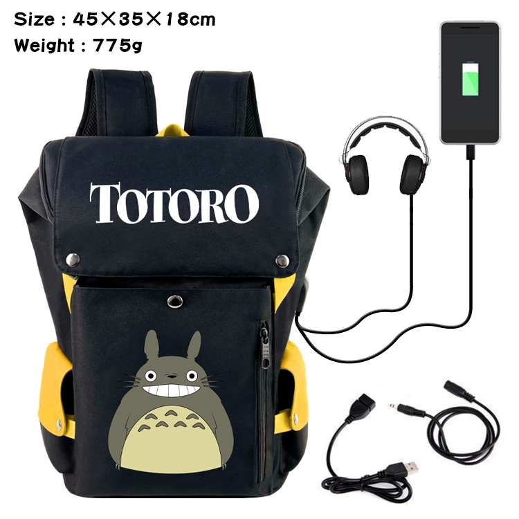 TOTORO Flip Data USB Backpack Printed Student Backpack 45X35X18CM