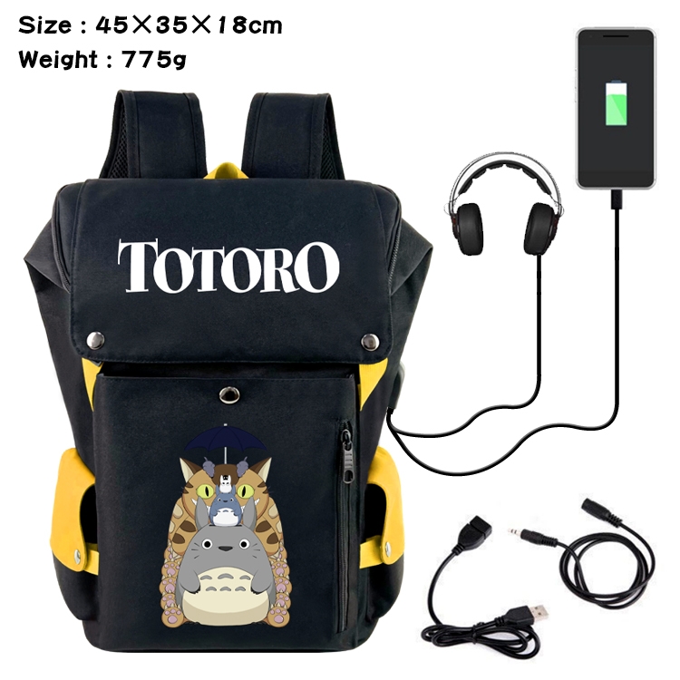 TOTORO Flip Data USB Backpack Printed Student Backpack 45X35X18CM