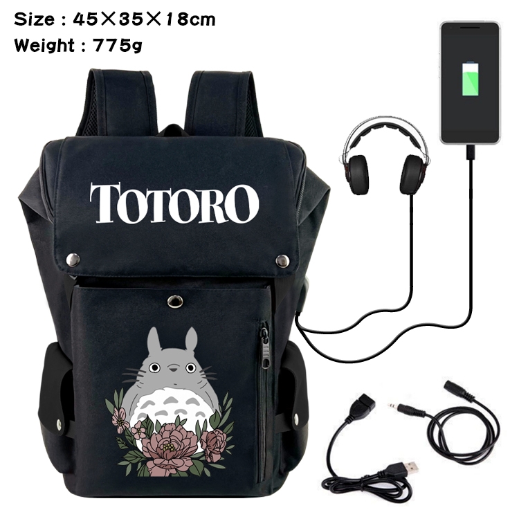 TOTORO Flip Data USB Backpack Printed Student Backpack 45X35X18CM