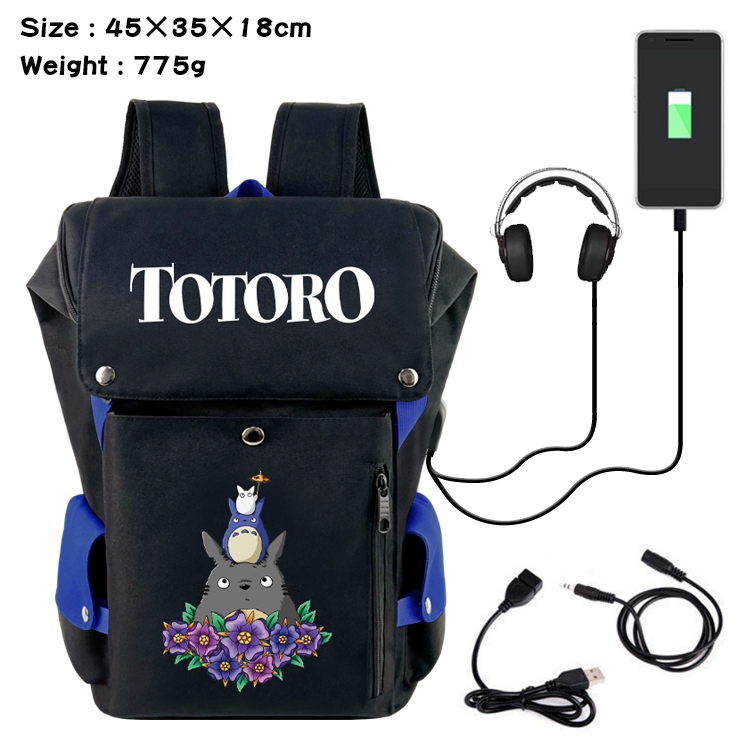 TOTORO Flip Data USB Backpack Printed Student Backpack 45X35X18CM