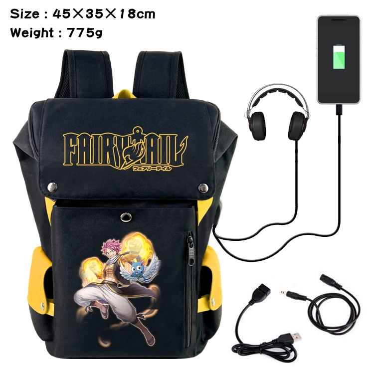 Fairy tail Flip Data USB Backpack Printed Student Backpack 45X35X18CM