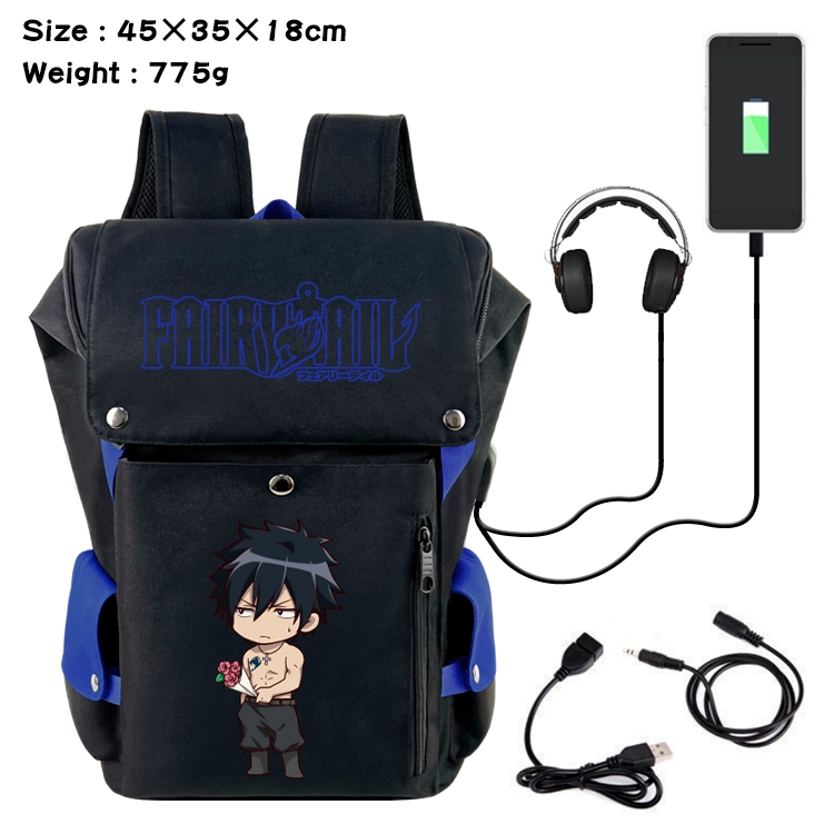 Fairy tail Flip Data USB Backpack Printed Student Backpack 45X35X18CM