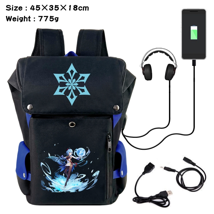 Genshin Impact Flip Data USB Backpack Printed Student Backpack 45X35X18CM